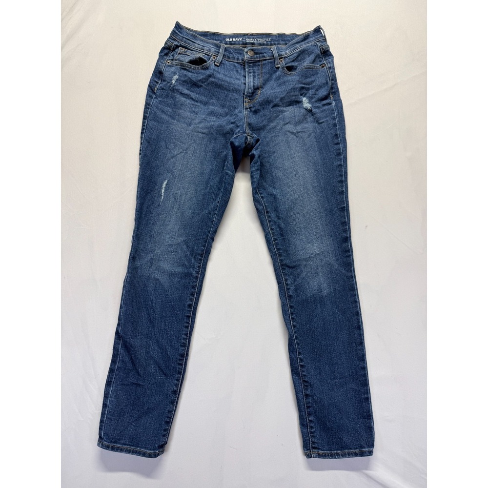 Old Navy Curvy Profile Jeans Womens 4 Blue‎ Denim Cotton Straight Leg Distressed